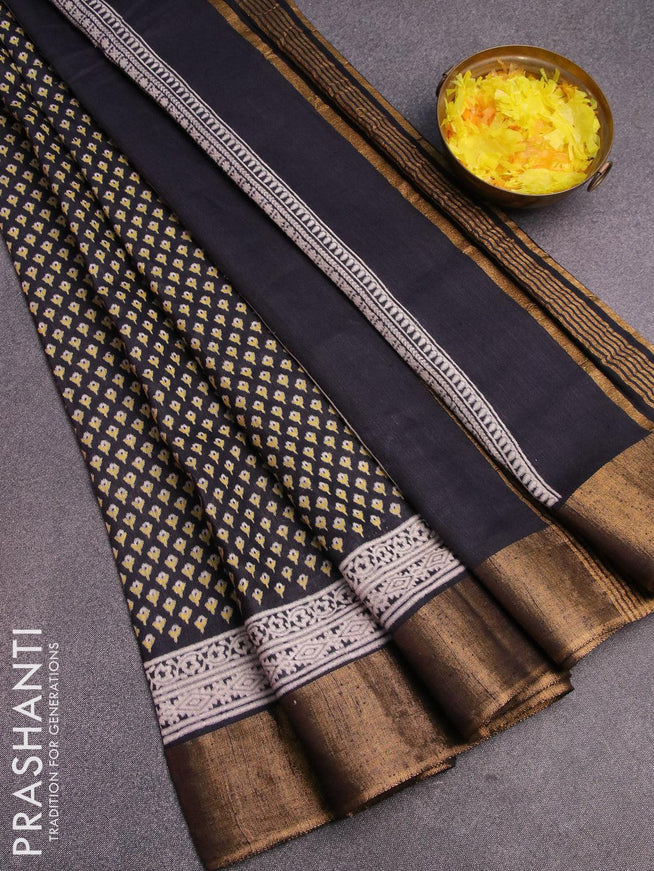 Bhagalpuri saree black with allover floral butta prints and zari woven border - {{ collection.title }} by Prashanti Sarees