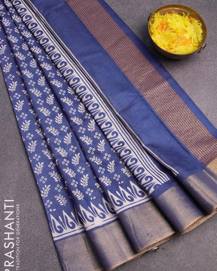 Bhagalpuri saree blue with allover prints and zari woven border - {{ collection.title }} by Prashanti Sarees