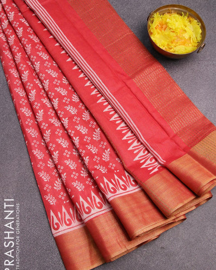 Bhagalpuri saree red with allover prints and zari woven border - {{ collection.title }} by Prashanti Sarees