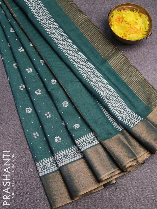 Bhagalpuri saree dark peacock green with allover butta prints and zari woven border - {{ collection.title }} by Prashanti Sarees
