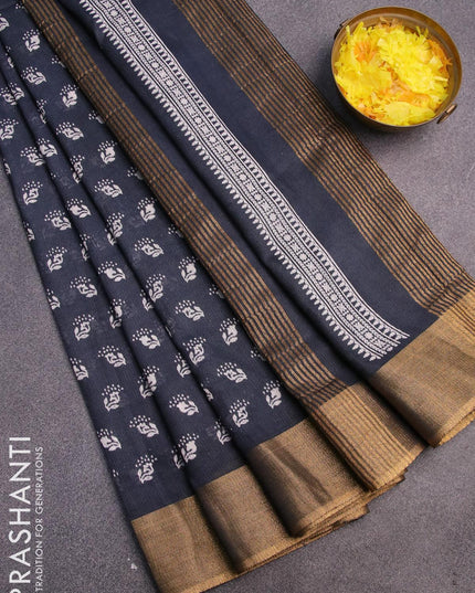 Bhagalpuri saree elephant grey with allover butta prints and zari woven border - {{ collection.title }} by Prashanti Sarees