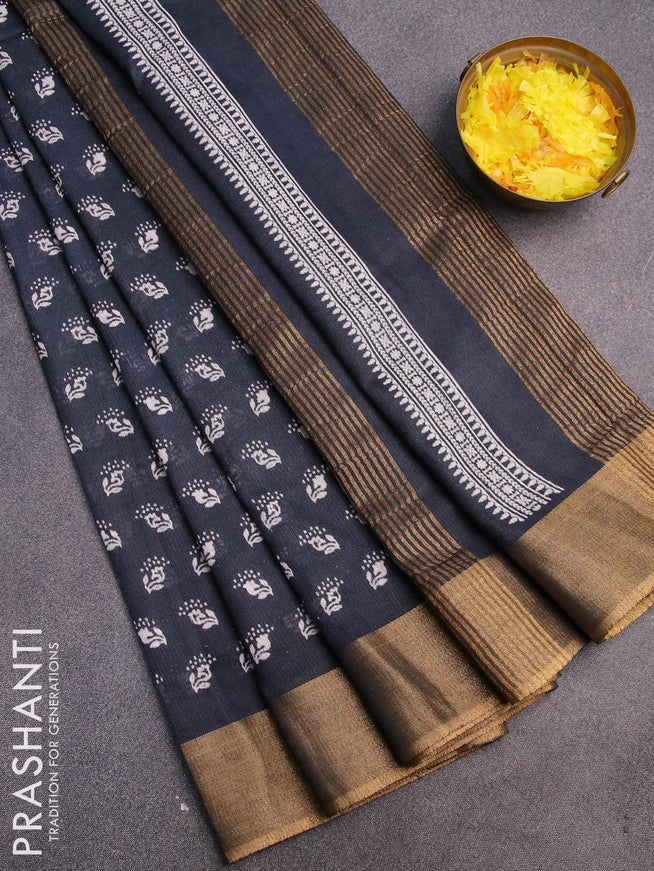 Bhagalpuri saree elephant grey with allover butta prints and zari woven border - {{ collection.title }} by Prashanti Sarees
