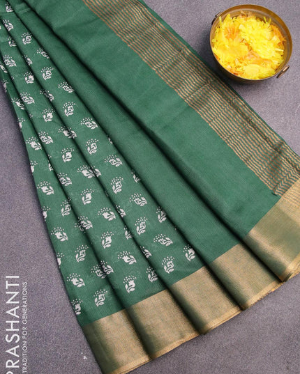 Bhagalpuri saree dark green with allover butta prints and zari woven border - {{ collection.title }} by Prashanti Sarees