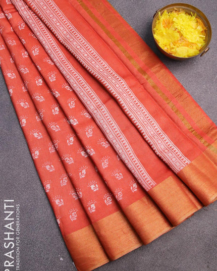 Bhagalpuri saree peach orange shade with allover butta prints and zari woven border - {{ collection.title }} by Prashanti Sarees