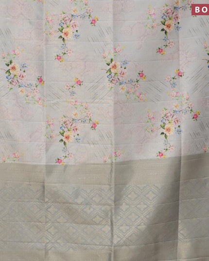 Banarasi softy silk saree grey shade and grey with allover zari weaves & floral digital prints and zari woven border - {{ collection.title }} by Prashanti Sarees