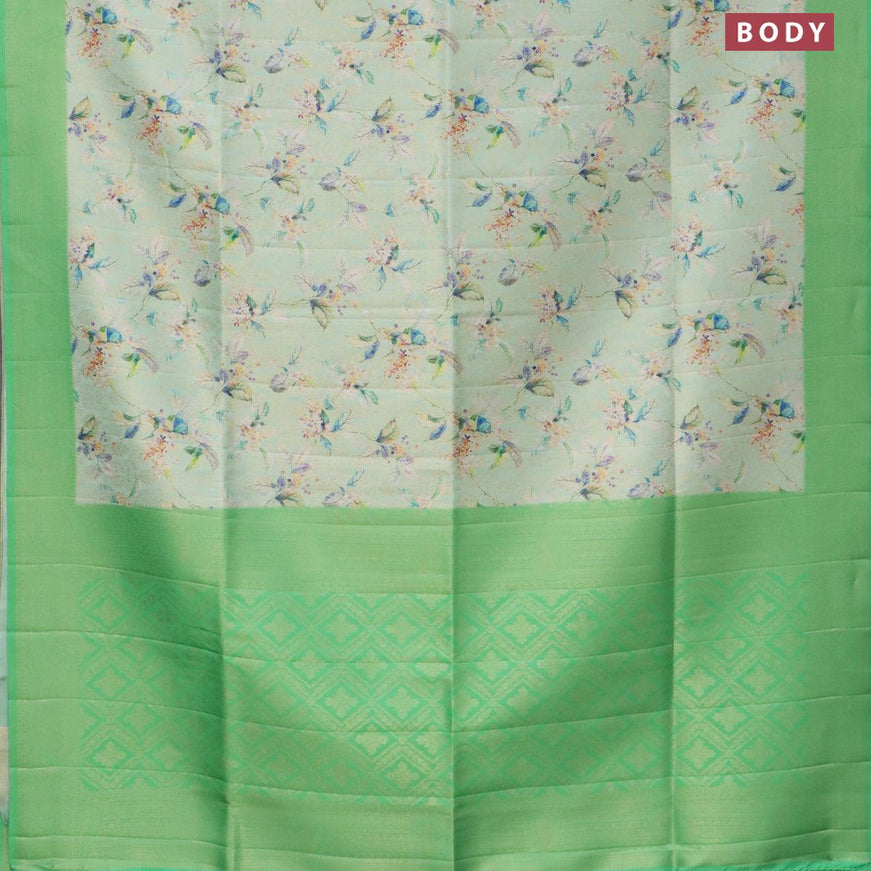 Banarasi softy silk saree teal green and green with allover zari weaves & floral digital prints and zari woven border - {{ collection.title }} by Prashanti Sarees