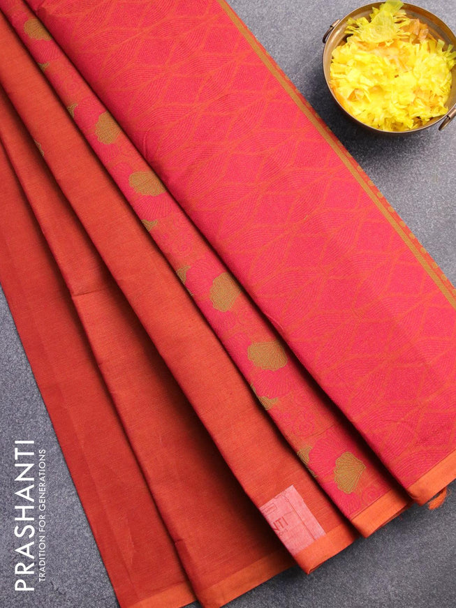 Nithyam cotton saree rustic orange with thread woven buttas in borderless style - {{ collection.title }} by Prashanti Sarees