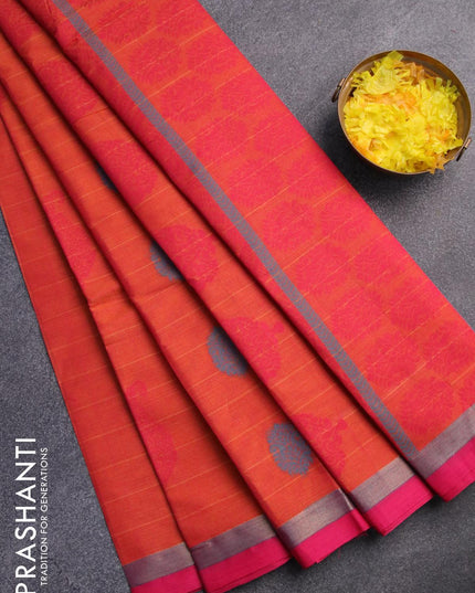 Nithyam cotton saree dual shade of pinkish orange and pink with thread woven buttas and zari woven simple border - {{ collection.title }} by Prashanti Sarees
