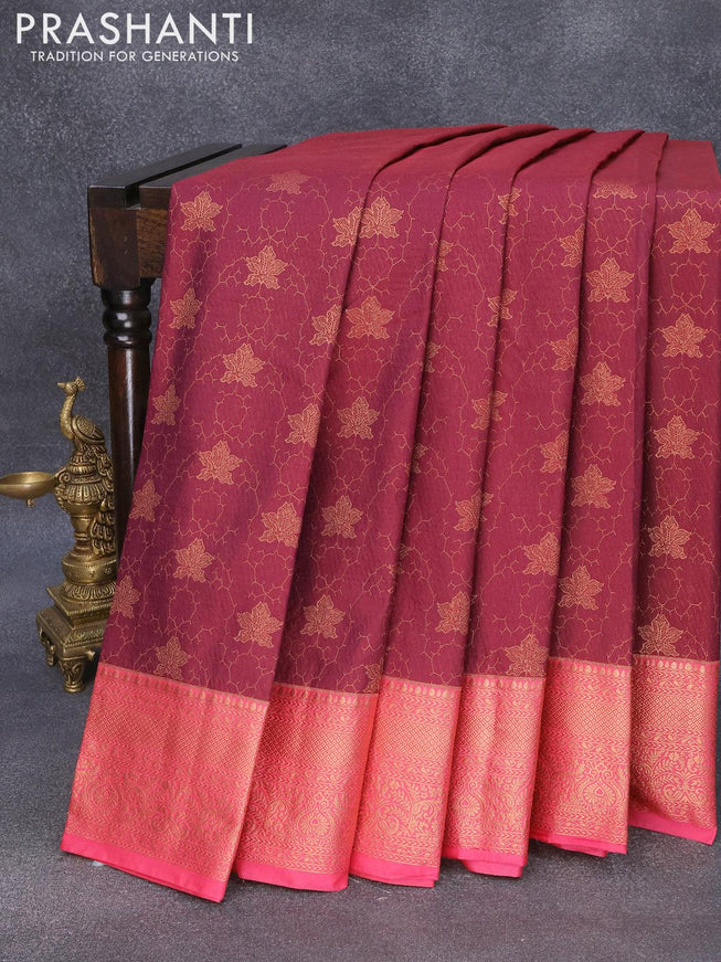 Bangalori silk saree maroon and pink with allover zari weaves and copper zari woven border - {{ collection.title }} by Prashanti Sarees