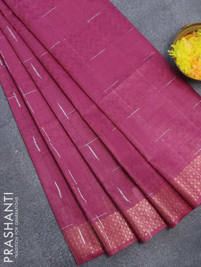 Bamboo silk saree magenta pink with allover thread weaves and sequin work pallu - {{ collection.title }} by Prashanti Sarees