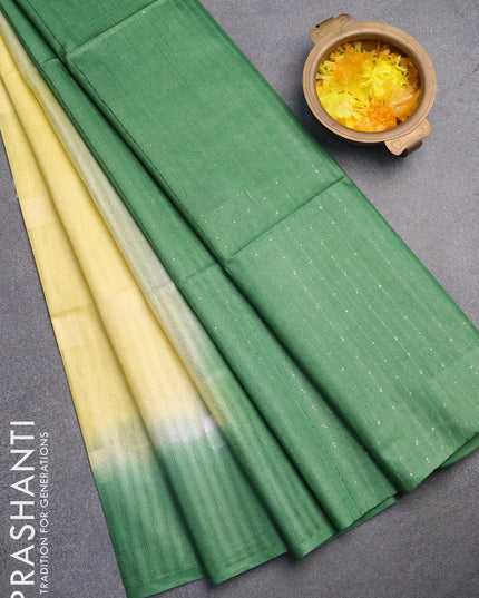 Bamboo silk saree yellow and green with allover thread weaves and sequin work pallu - {{ collection.title }} by Prashanti Sarees