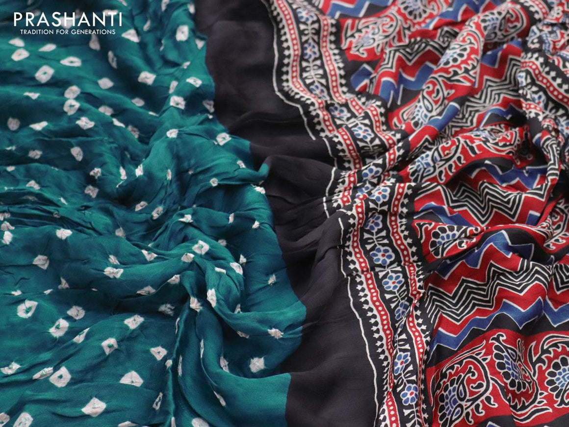 Modal silk saree peacock blue and black with allover bandhani prints and ajrakh printed pallu - {{ collection.title }} by Prashanti Sarees