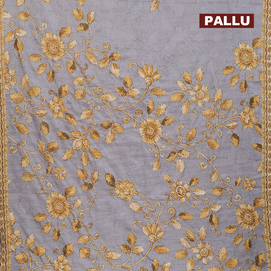 Semi tussar saree grey with kalamkari prints & french knot work and printed border - {{ collection.title }} by Prashanti Sarees