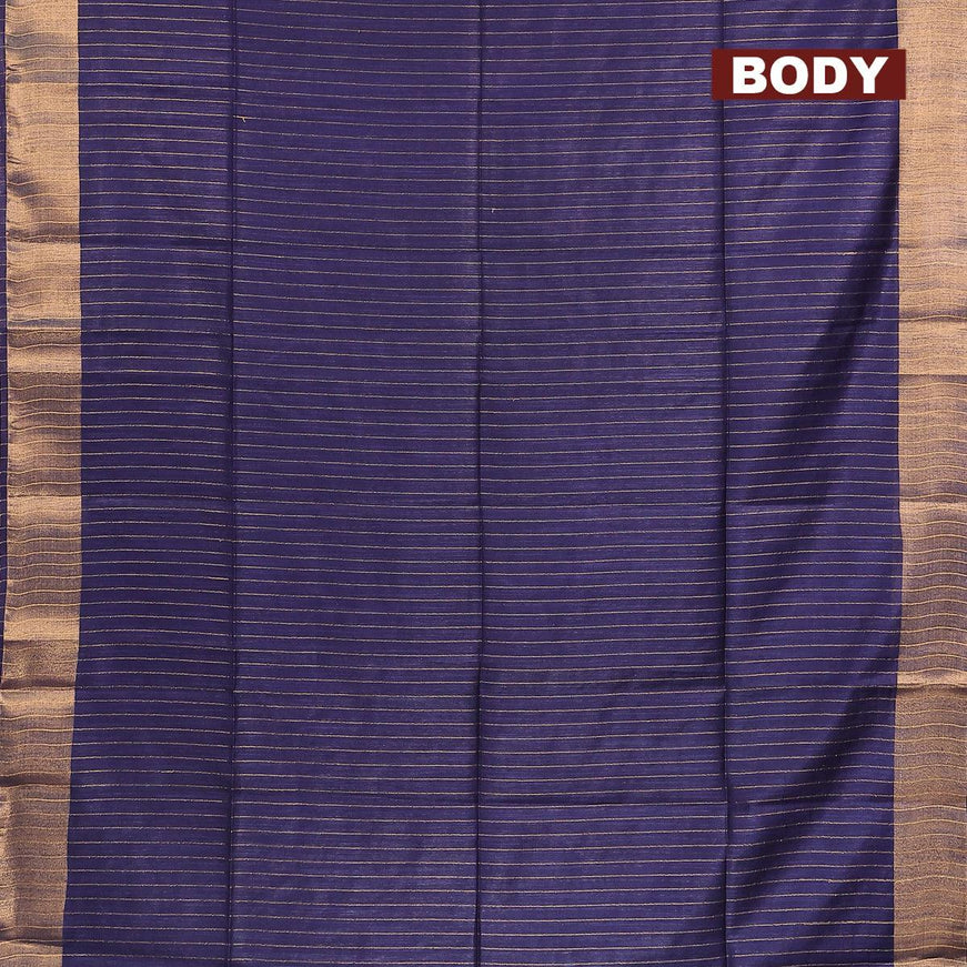 Semi tussar saree navy blue with allover stripes pattern and seperate embroidery work blouse - {{ collection.title }} by Prashanti Sarees