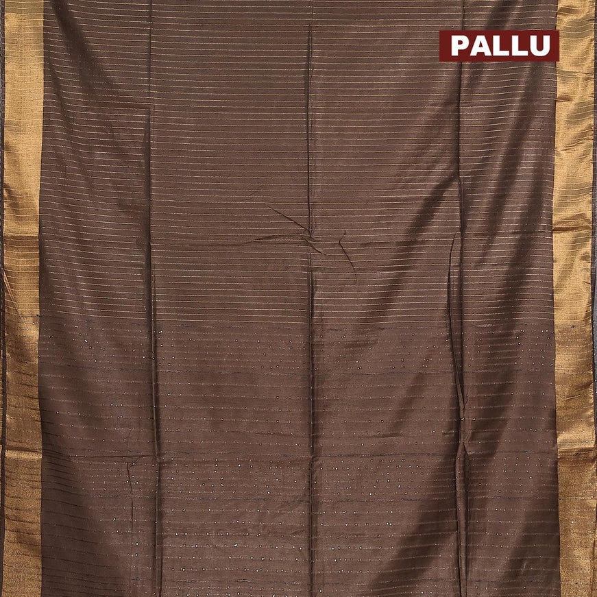 Semi tussar saree brown with allover stripes pattern and seperate embroidery work blouse - {{ collection.title }} by Prashanti Sarees