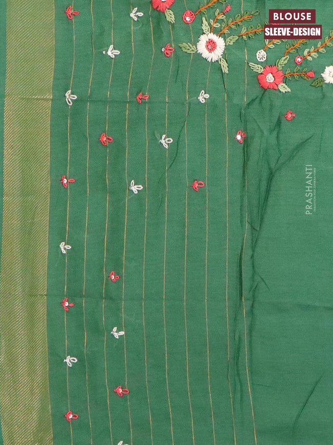 Semi tussar saree green with zari woven buttas & zari checks and seperate embroidery work blouse - {{ collection.title }} by Prashanti Sarees