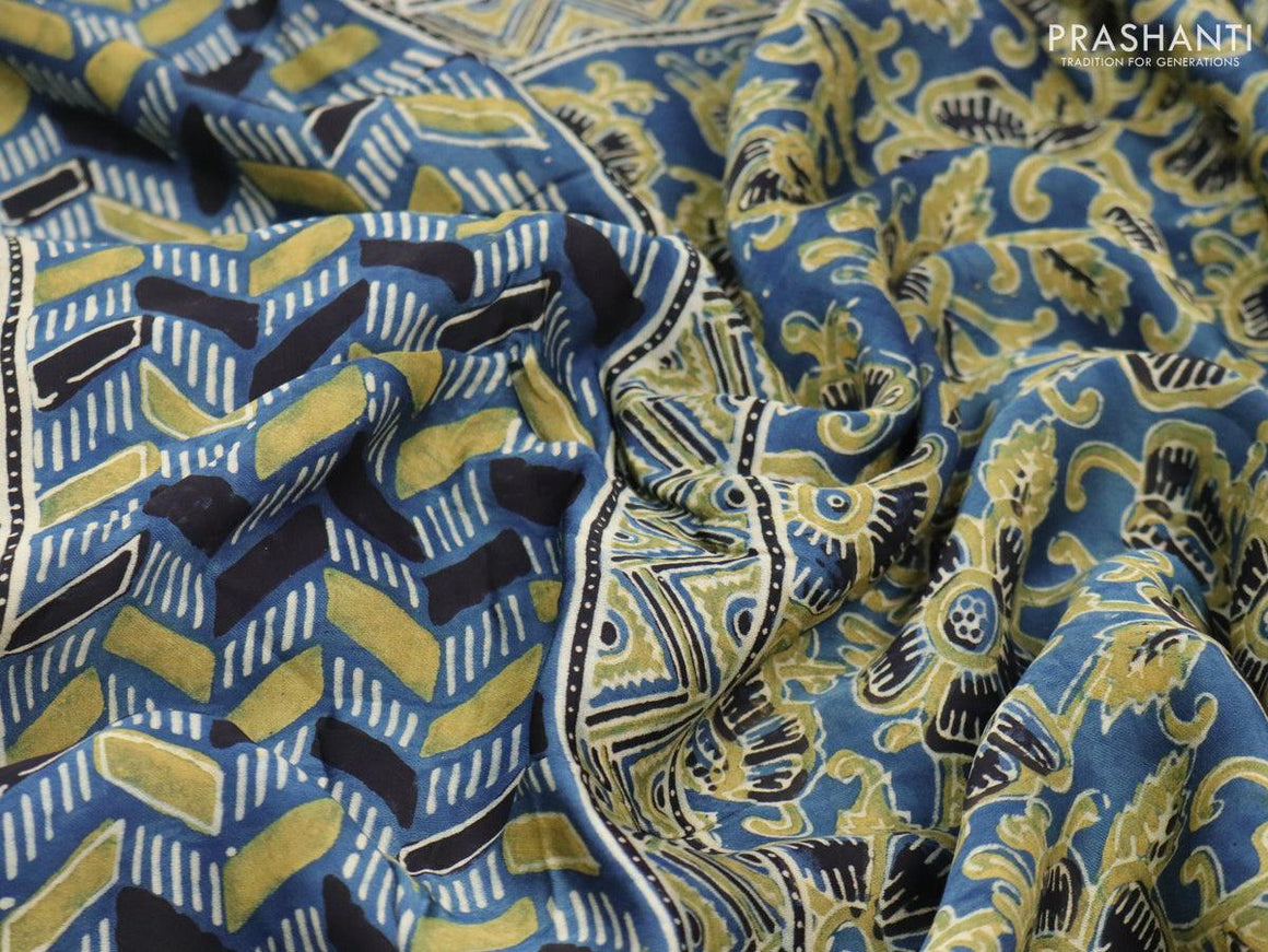 Modal silk saree indigo blue with allover ajrakh prints and printed border - {{ collection.title }} by Prashanti Sarees