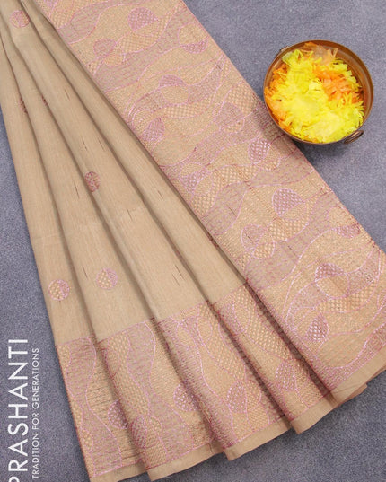 Semi raw silk saree beige with embroidery work buttas and embroidery work border - {{ collection.title }} by Prashanti Sarees