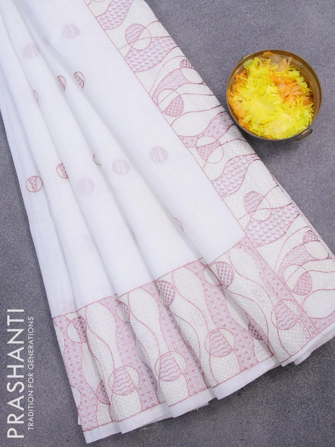 Semi raw silk saree off white with embroidery work buttas and embroidery work border - {{ collection.title }} by Prashanti Sarees
