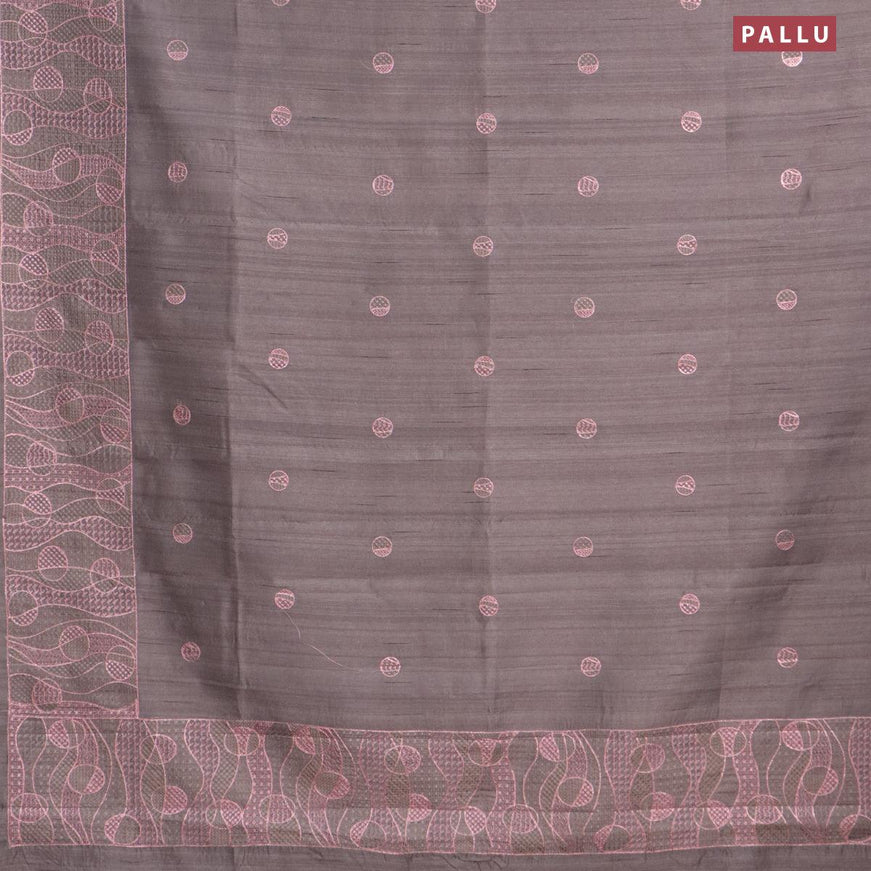 Semi raw silk saree grey with embroidery work buttas and embroidery work border - {{ collection.title }} by Prashanti Sarees