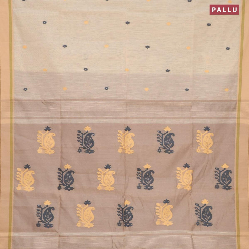 Jamdhani cotton saree cream and grey with thread woven buttas and contrast border - {{ collection.title }} by Prashanti Sarees