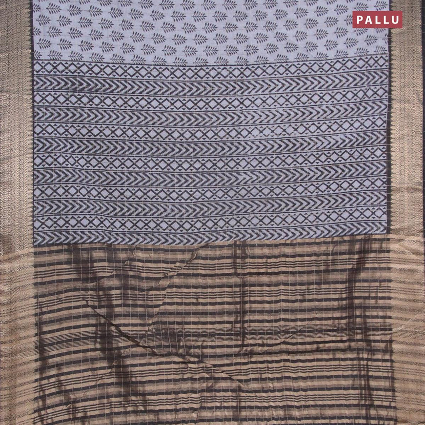 Semi chanderi saree grey and black with allover prints & zari checked pattern and zari woven border - {{ collection.title }} by Prashanti Sarees