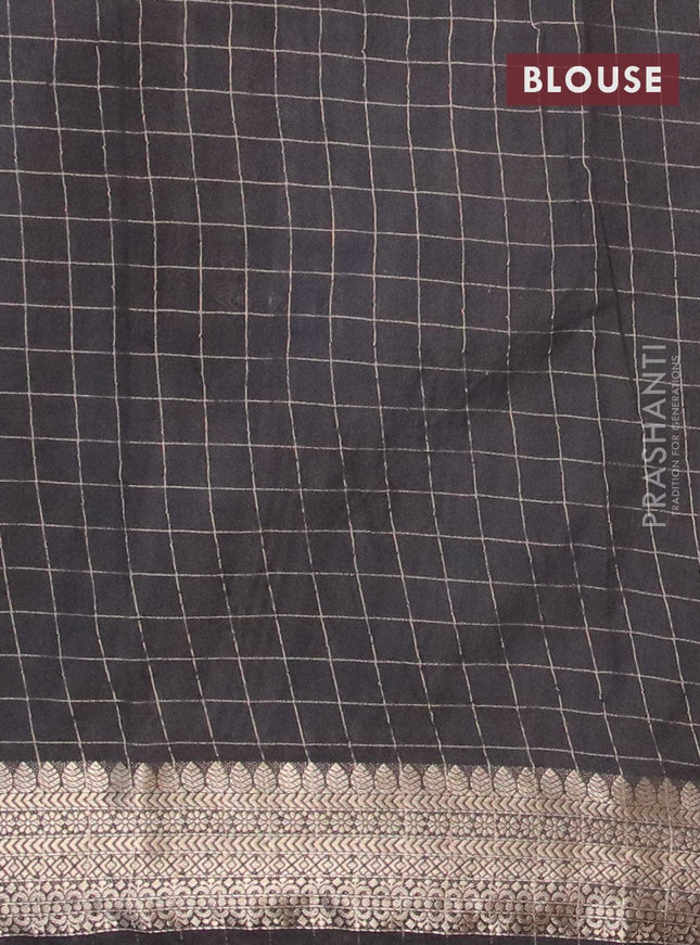 Semi chanderi saree grey and black with allover prints & zari checked pattern and zari woven border - {{ collection.title }} by Prashanti Sarees
