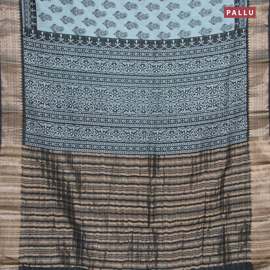 Semi chanderi saree teal blue and black with allover paisley prints & zari checked pattern and zari woven border - {{ collection.title }} by Prashanti Sarees