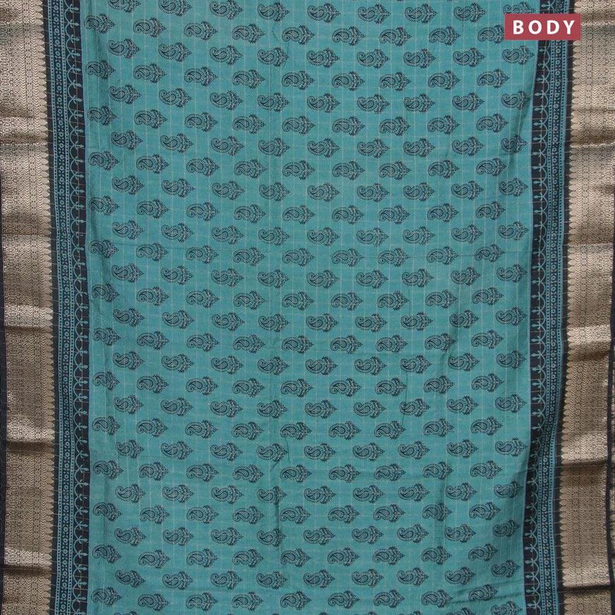 Semi chanderi saree teal blue and black with allover paisley prints & zari checked pattern and zari woven border - {{ collection.title }} by Prashanti Sarees