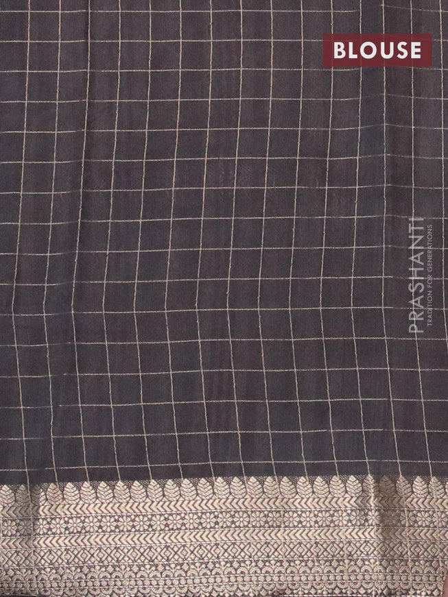 Semi chanderi saree pastel brown and black with allover prints & zari checked pattern and zari woven border - {{ collection.title }} by Prashanti Sarees