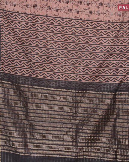 Semi chanderi saree pastel brown and black with allover prints & zari checked pattern and zari woven border - {{ collection.title }} by Prashanti Sarees