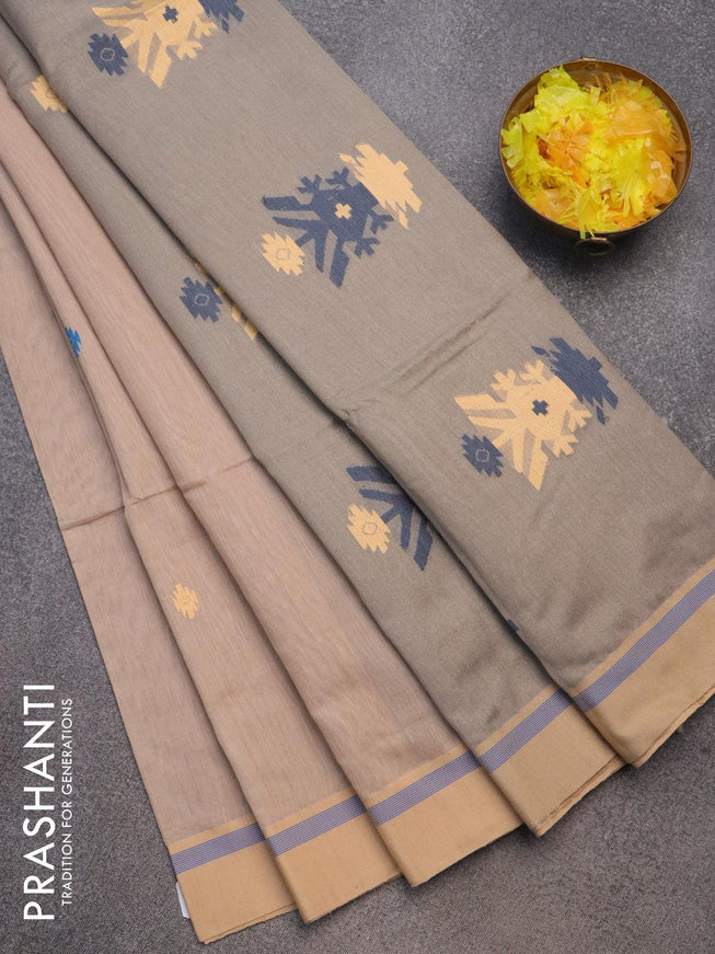 Jamdhani cotton saree beige and grey with thread woven buttas and contrast border - {{ collection.title }} by Prashanti Sarees