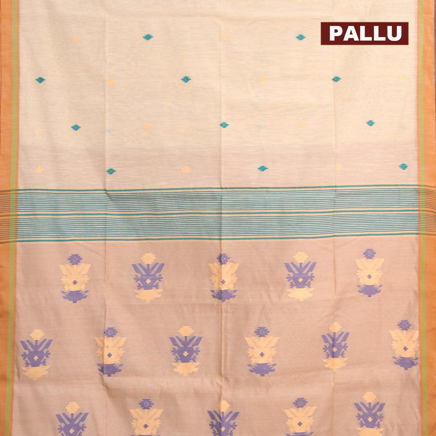 Jamdhani cotton saree cream and beige with thread woven buttas and contrast border - {{ collection.title }} by Prashanti Sarees
