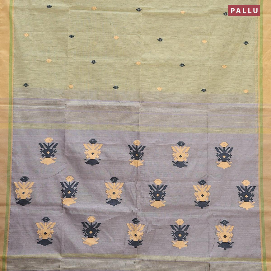 Jamdhani cotton saree elaichi green and grey with thread woven buttas and contrast border - {{ collection.title }} by Prashanti Sarees
