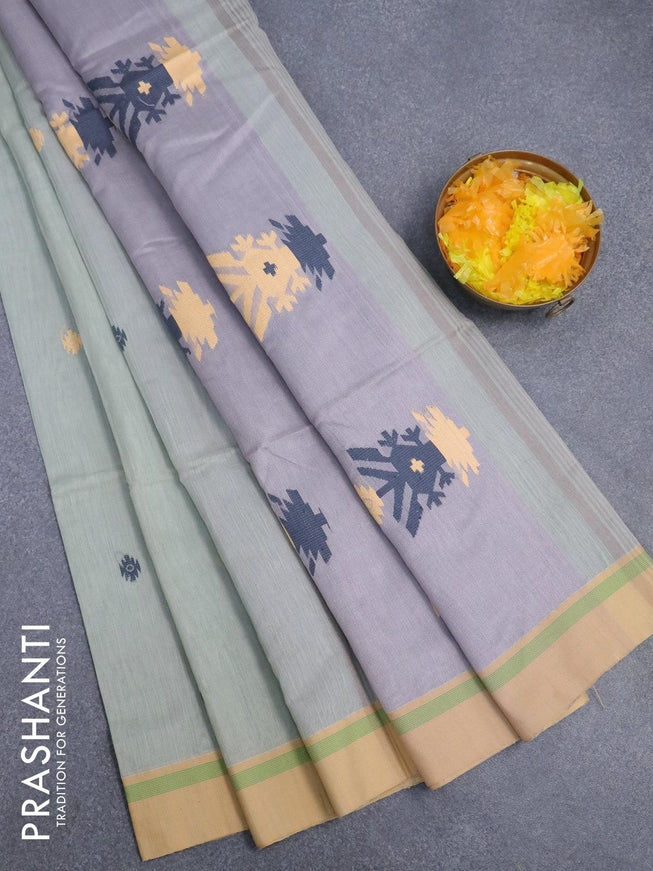 Jamdhani cotton saree pastel green and grey with thread woven buttas and contrast border - {{ collection.title }} by Prashanti Sarees