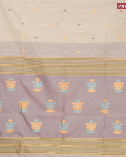 Jamdhani cotton saree off white and grey with thread woven buttas and contrast border - {{ collection.title }} by Prashanti Sarees