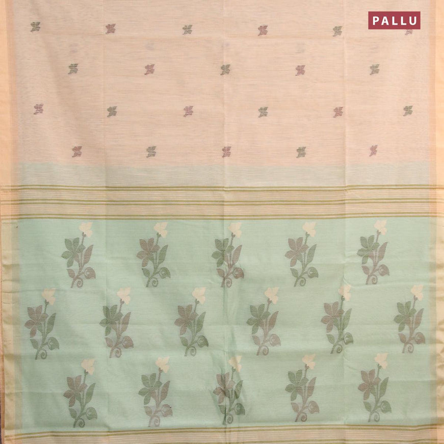 Jamdhani cotton saree beige and pastel green with thread woven buttas and contrast border - {{ collection.title }} by Prashanti Sarees