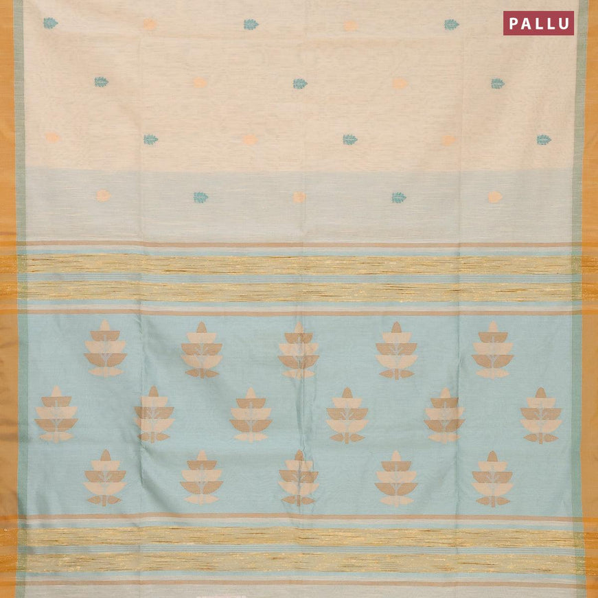 Jamdhani cotton saree cream and pastel blue with thread woven buttas and contrast border - {{ collection.title }} by Prashanti Sarees