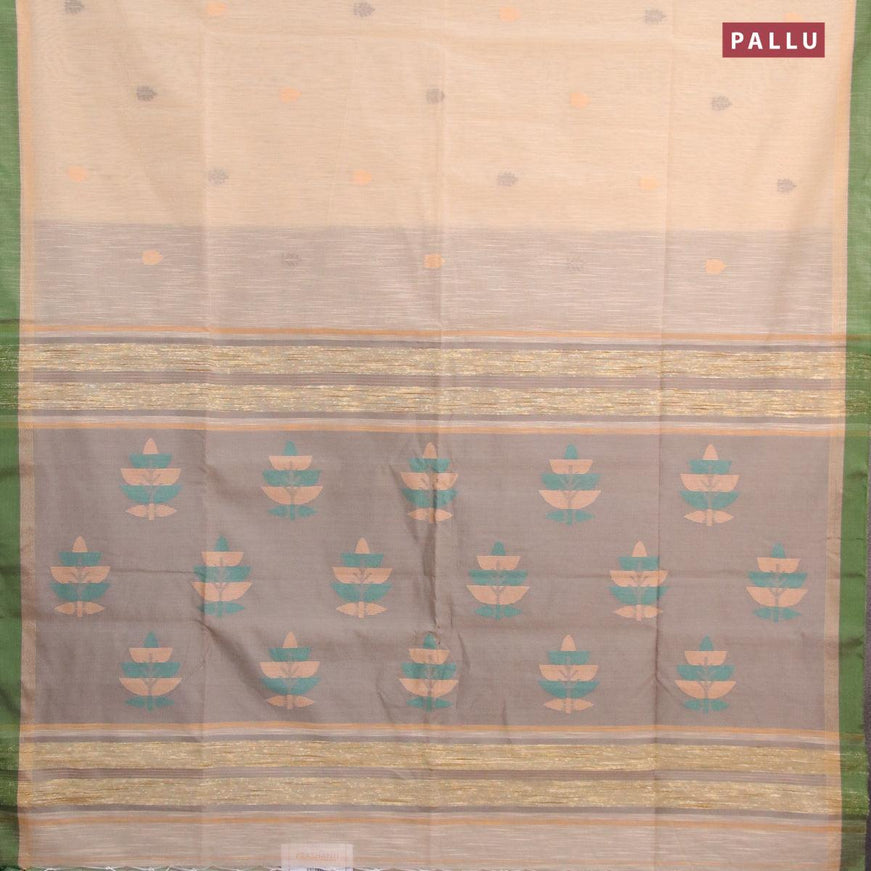 Jamdhani cotton saree sandal and grey with thread woven buttas and contrast border - {{ collection.title }} by Prashanti Sarees