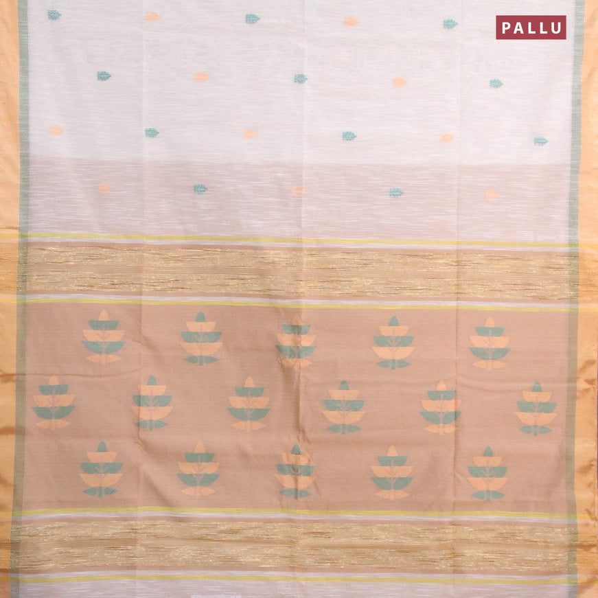 Jamdhani cotton saree off white and sandal with thread woven buttas and contrast border - {{ collection.title }} by Prashanti Sarees