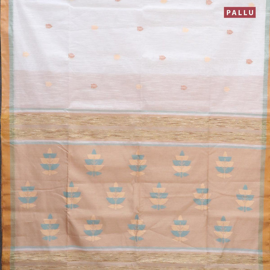 Jamdhani cotton saree off white and dark sandal with thread woven buttas and contrast border - {{ collection.title }} by Prashanti Sarees