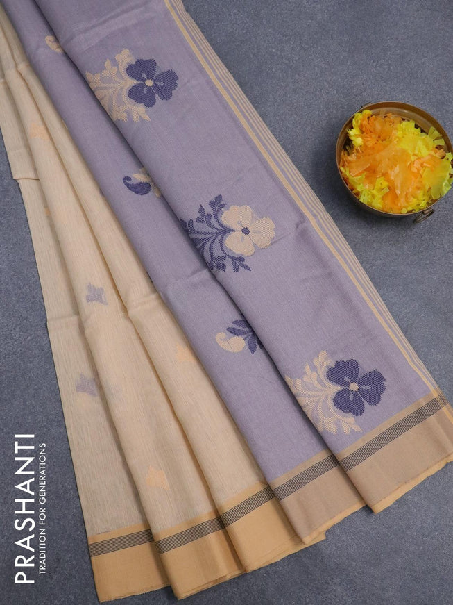 Jamdhani cotton saree sandal and grey with thread woven buttas and contrast border - {{ collection.title }} by Prashanti Sarees