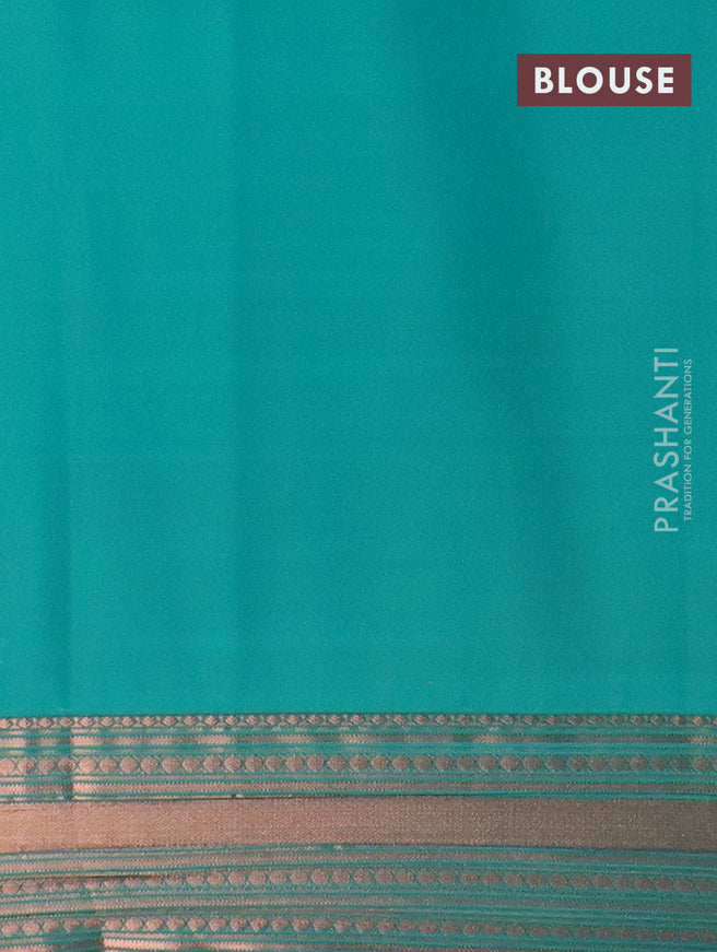 Semi kanjivaram soft silk saree cream and teal green with copper zari woven buttas and copper zari woven border