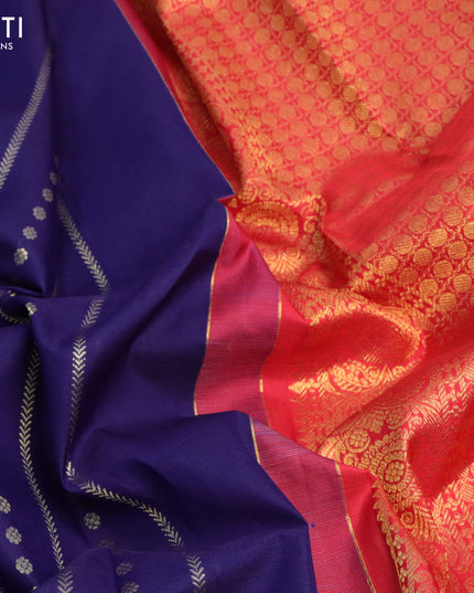 Pure kanjivaram silk saree blue and red with zari weaves & paisley buttas in borderless syle