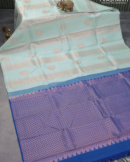 Pure kanjivaram silk saree pastel blue shade and blue with zari weaves & annam buttas in borderless style