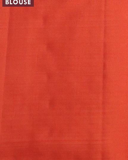 Pure kanjivaram silk saree teal green and rustic orange with allover zari weaves & buttas in borderless style