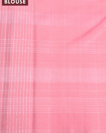 Pure kanjivaram silk saree purple and peach pink with allover zari stripe weaves & buttas in borderless style