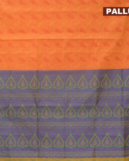 Coimbatore cotton saree sunset orange and blue with allover self emboss and thread woven border - {{ collection.title }} by Prashanti Sarees