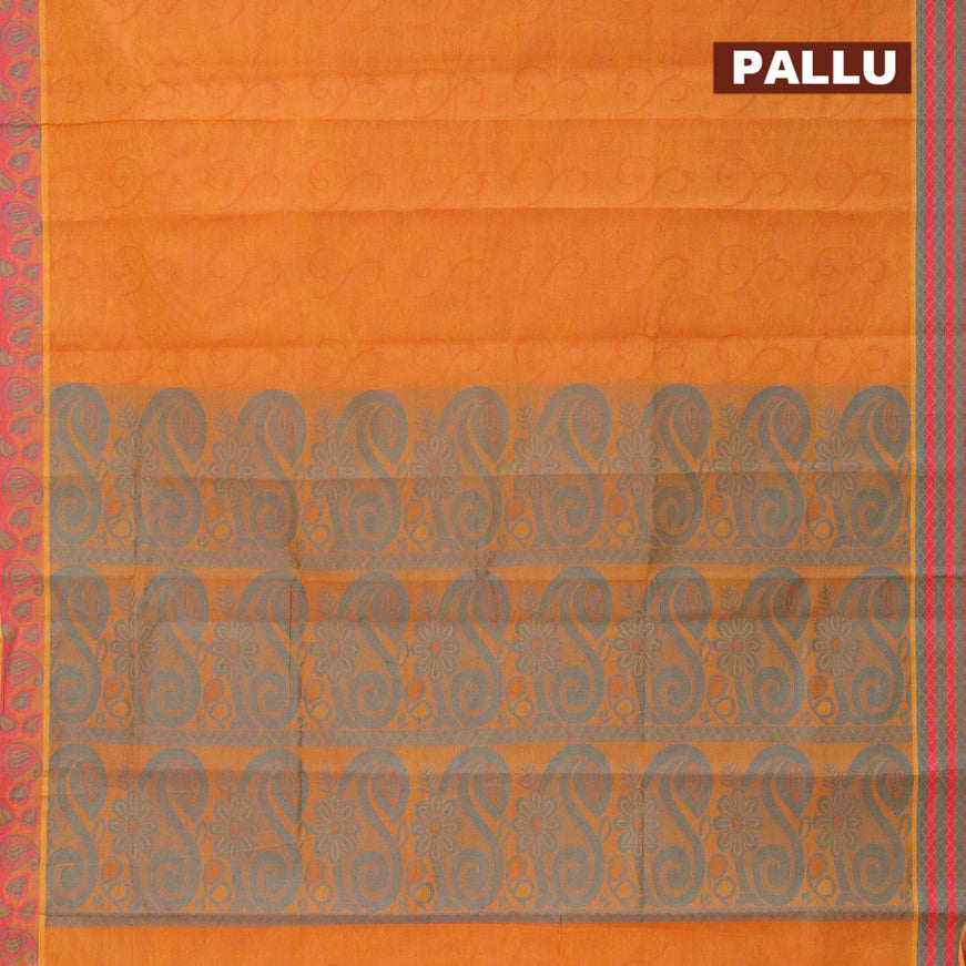 Coimbatore cotton saree mustard yellow and blue with allover self emboss and thread woven border - {{ collection.title }} by Prashanti Sarees