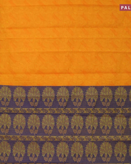 Coimbatore cotton saree dual shade of mango yellow and blue with allover self emboss and thread woven border - {{ collection.title }} by Prashanti Sarees